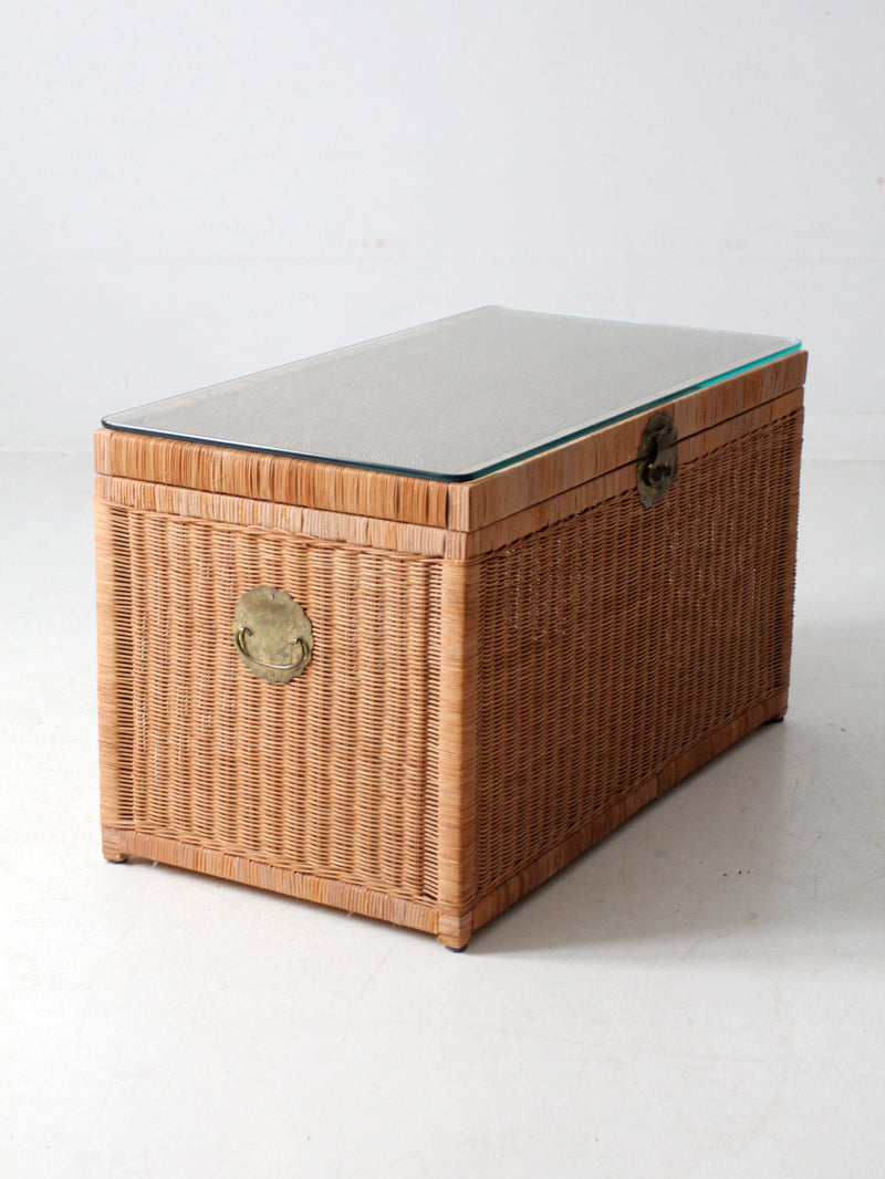 vintage rattan trunk with glass top