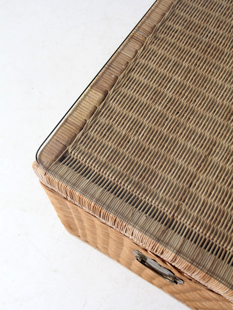 vintage rattan trunk with glass top