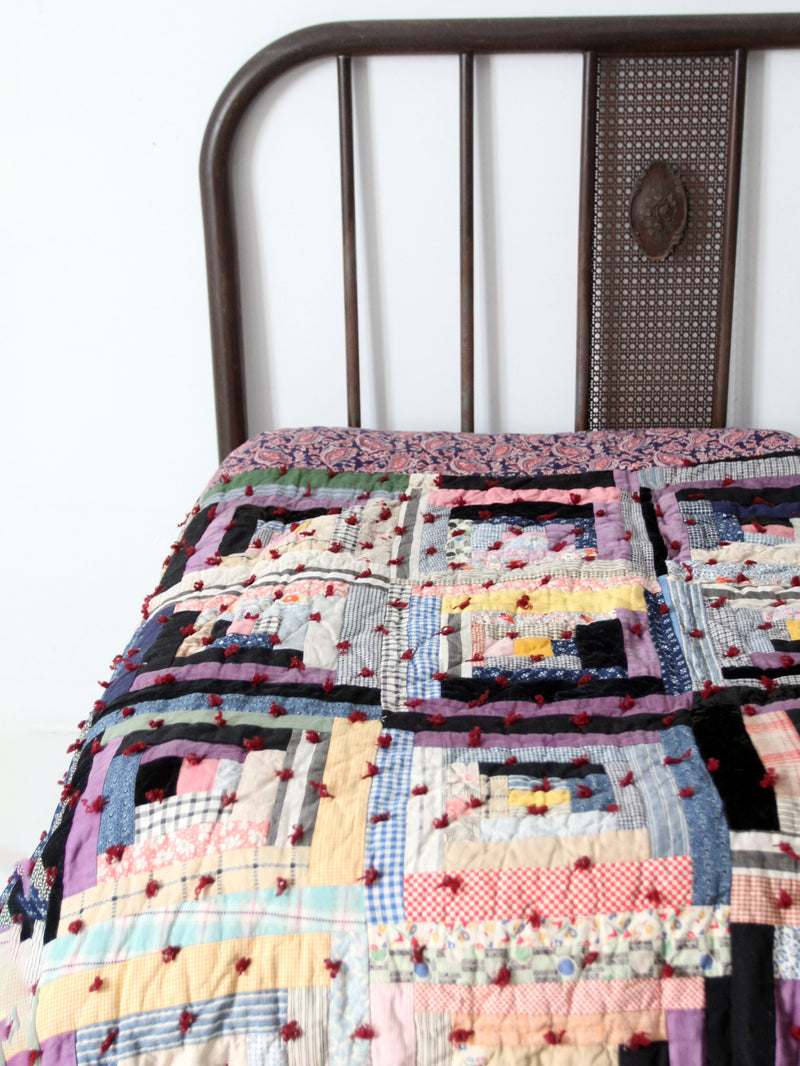 vintage handmade log cabin quilt