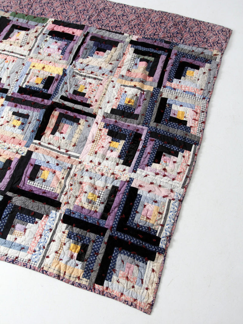 vintage handmade log cabin quilt