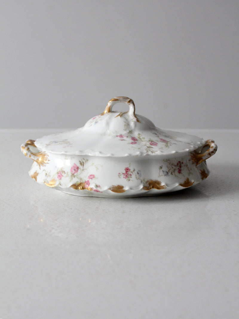 antique Haviland Limoges floral covered bowl