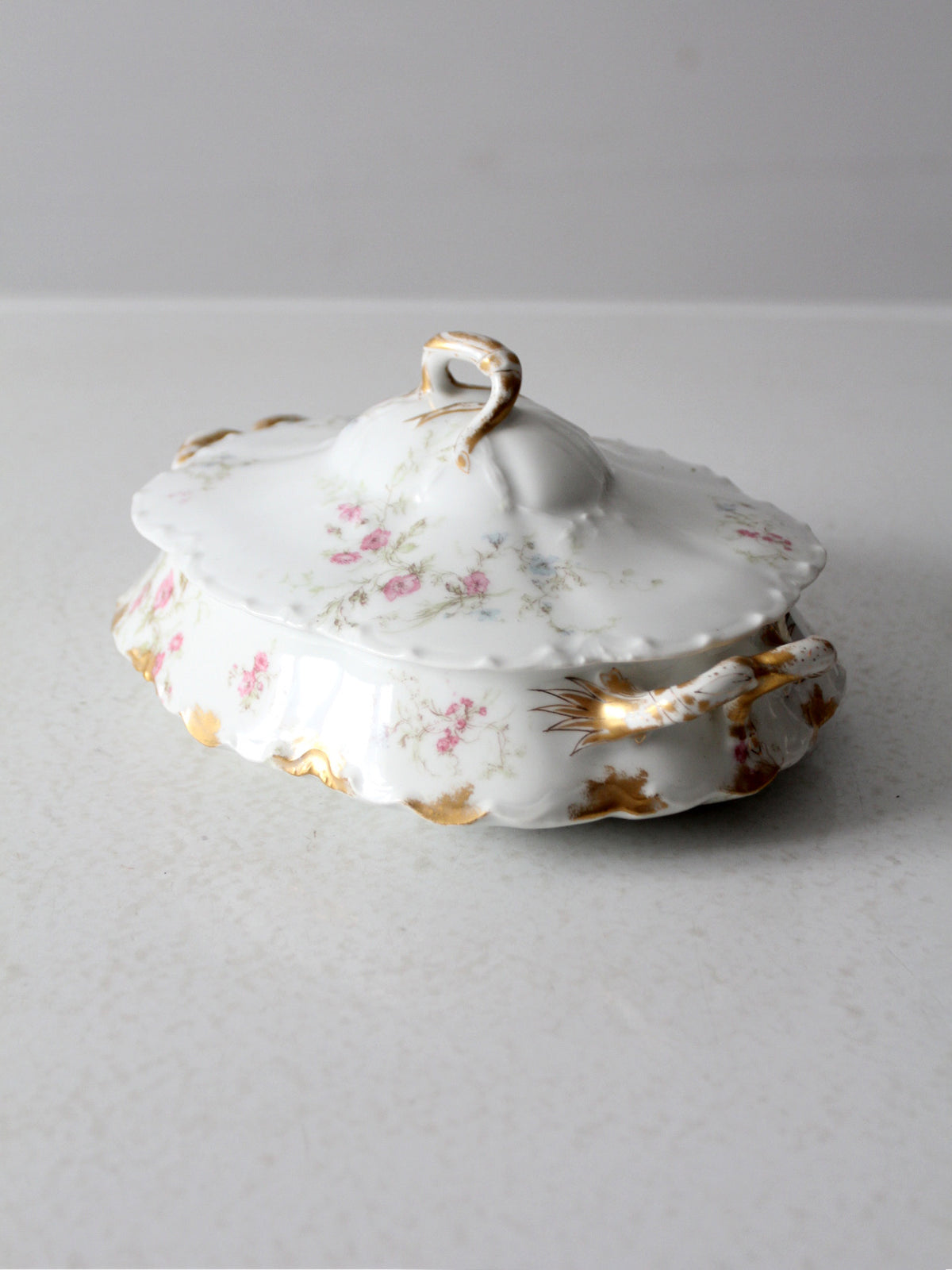 antique Haviland Limoges floral covered bowl