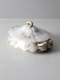 antique Haviland Limoges floral covered bowl