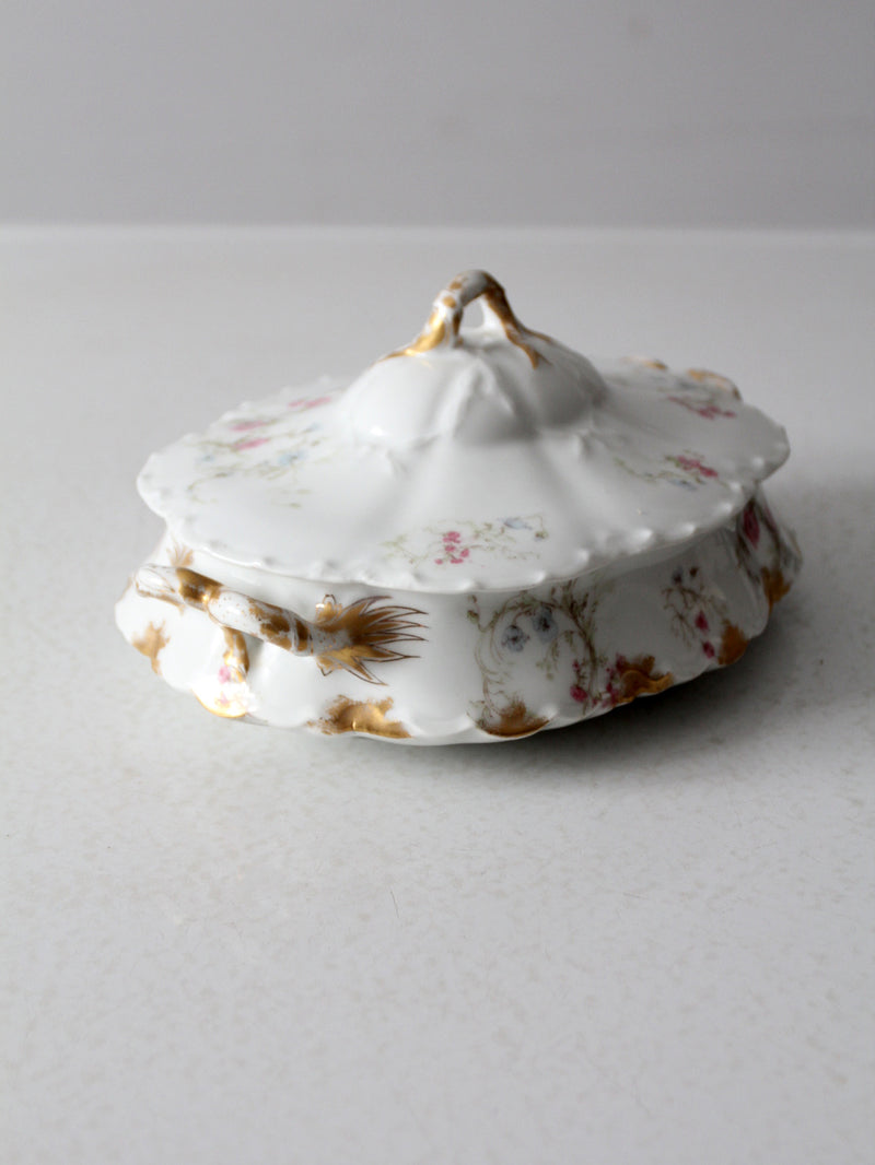 antique Haviland Limoges floral covered bowl