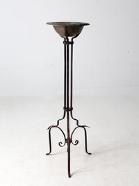 antique wrought iron plantstand with copper bowl