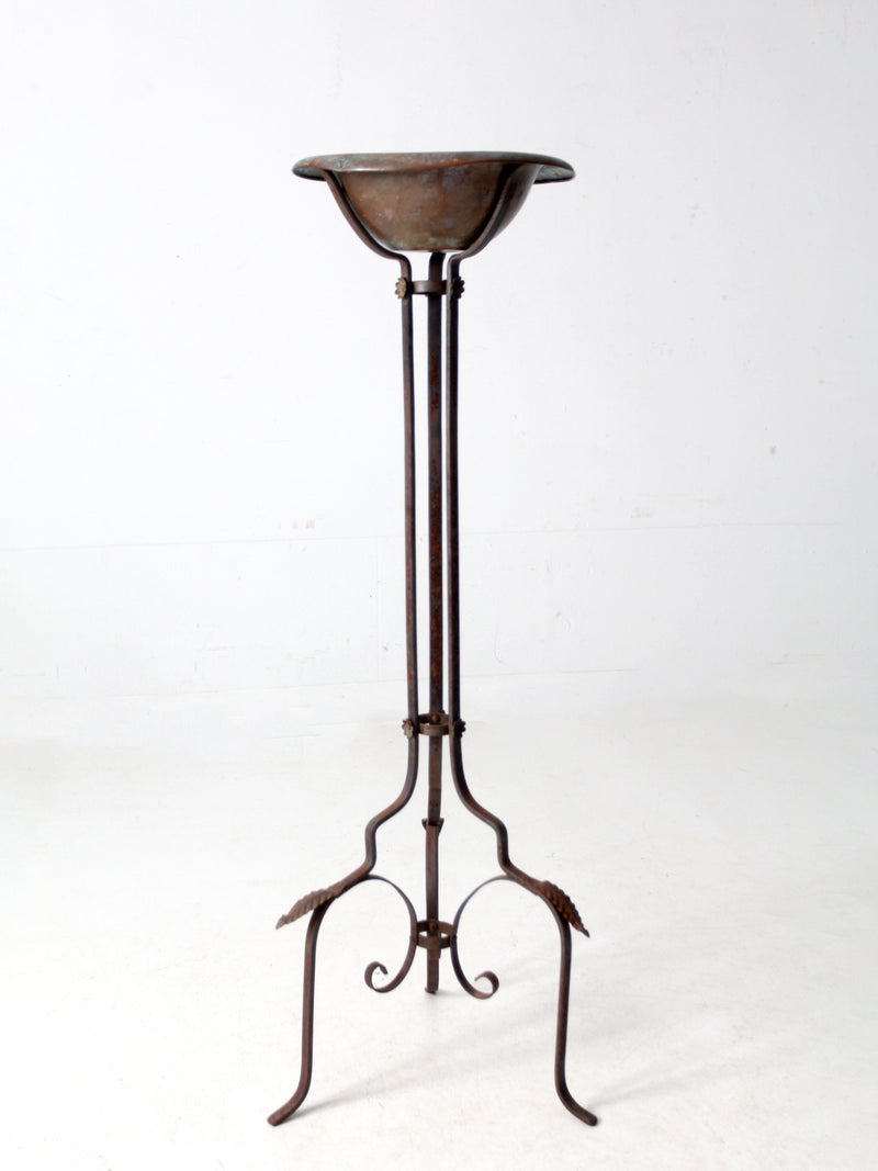 antique wrought iron plantstand with copper bowl