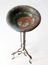 antique wrought iron plantstand with copper bowl