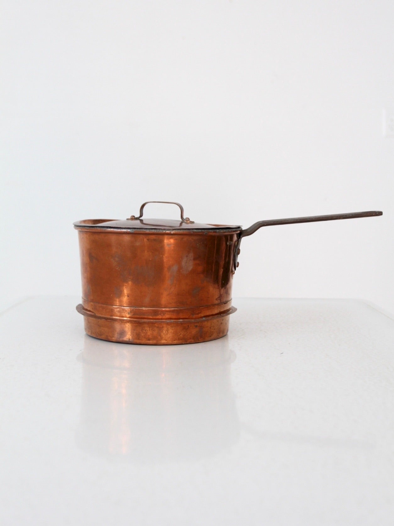 Antique Vintage French Copper Double Boiler w/ A Leather Cover hot for Handle