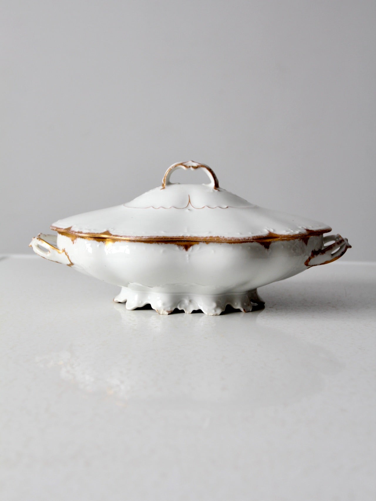 Vintage Austrian white store and gold tureen