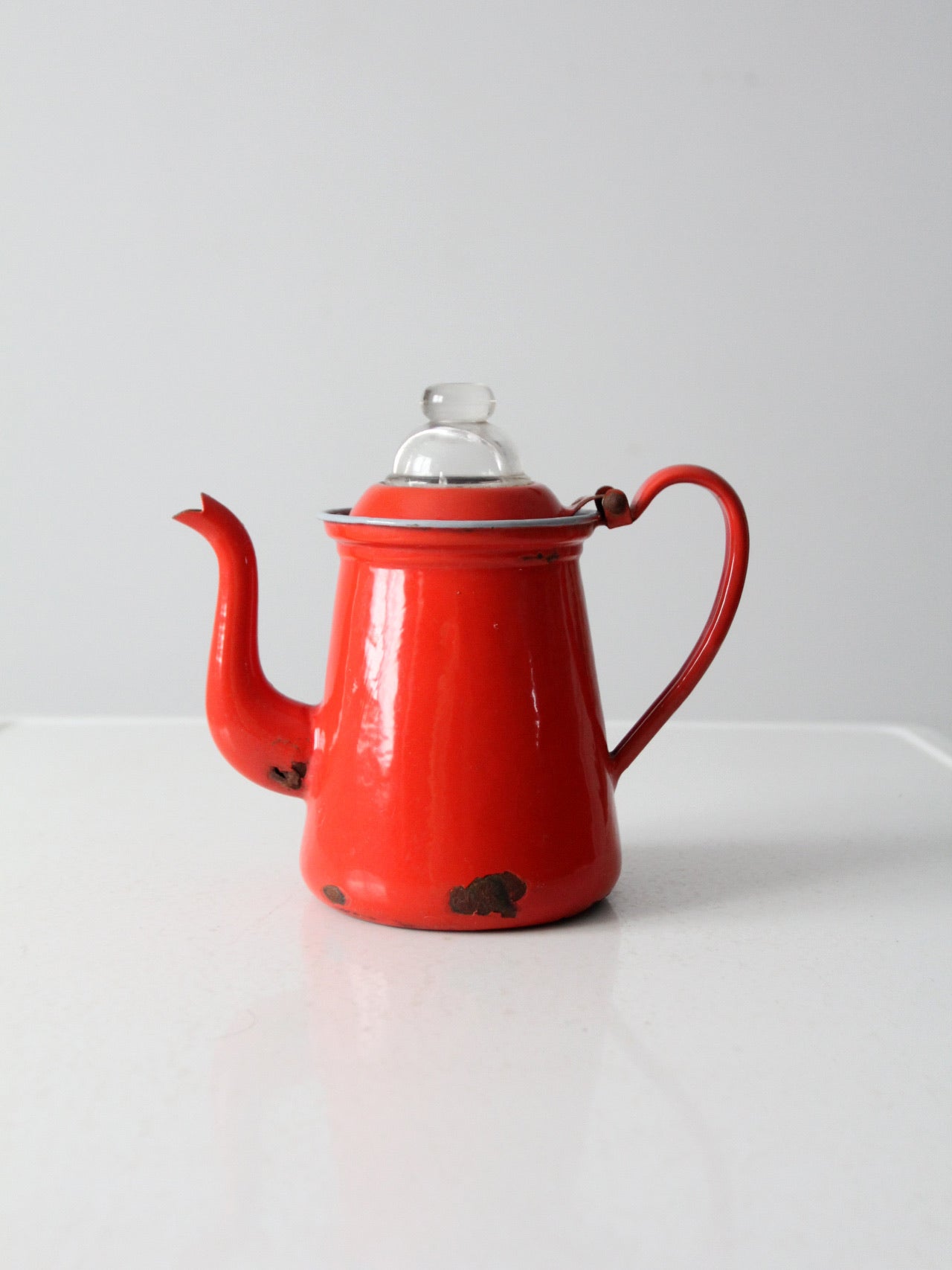 Vintage Red Enamel Teapot sale / Tea Kettle