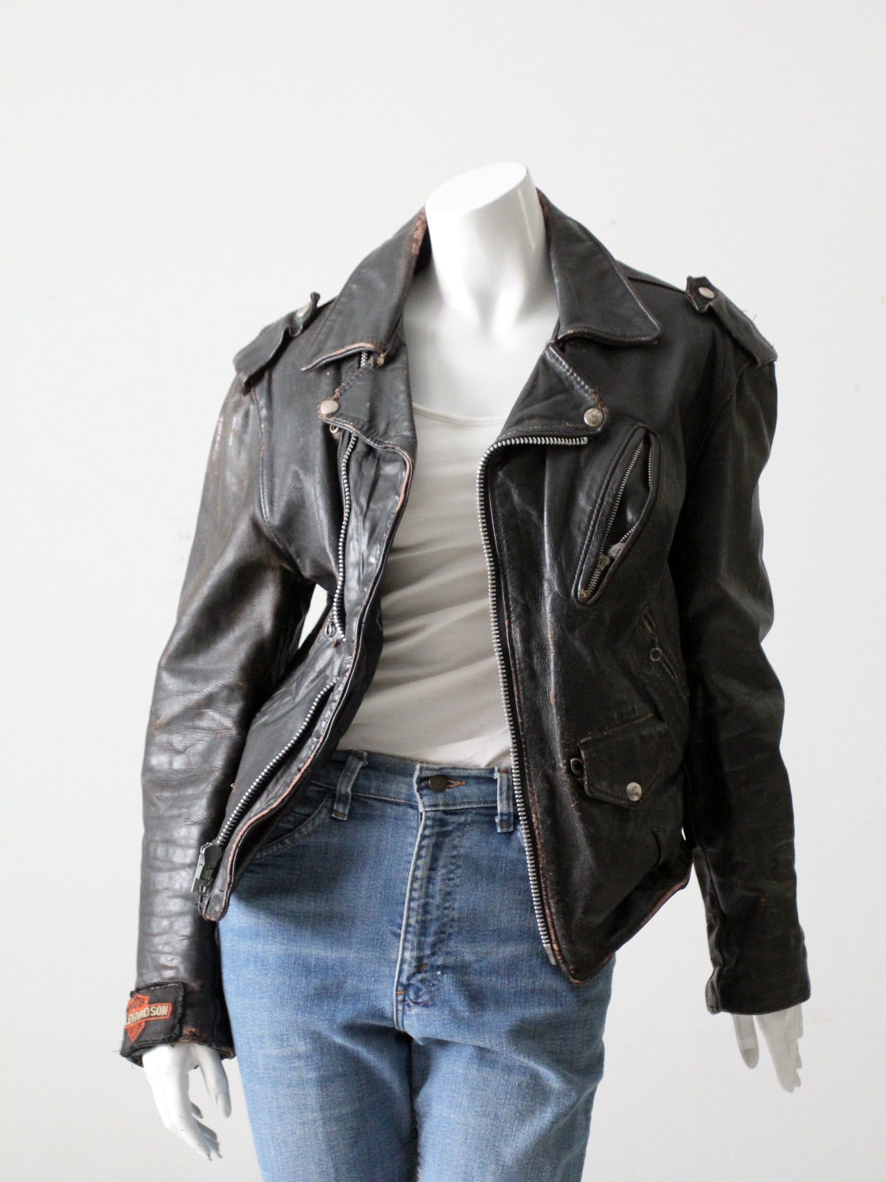 Harley vintage leather on sale jacket