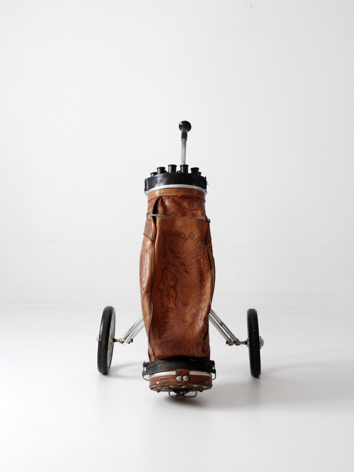 vintage tooled leather golf club bag with cart – 86 Vintage