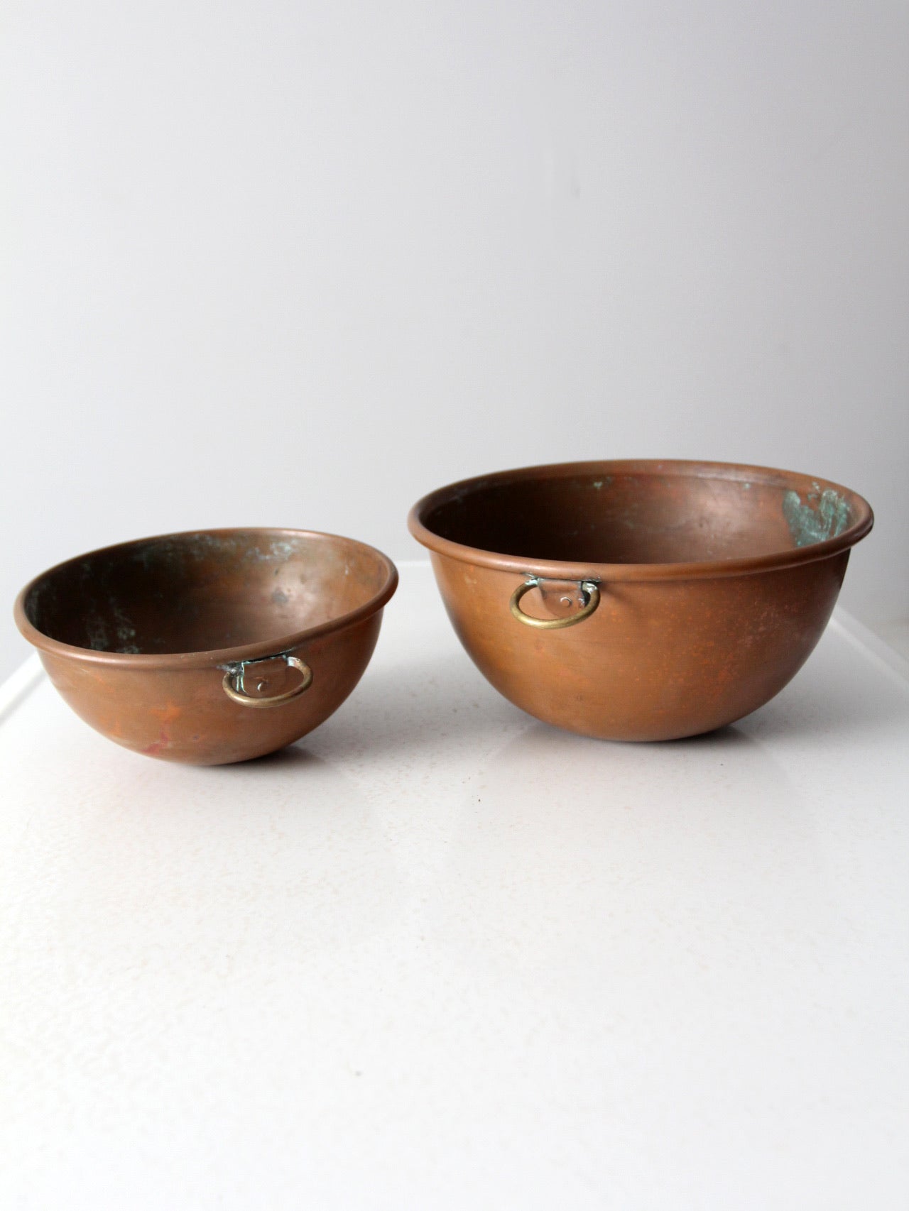 Vintage Copper Mixing Bowl Set of 2 Round Bottom Rolled Edge with