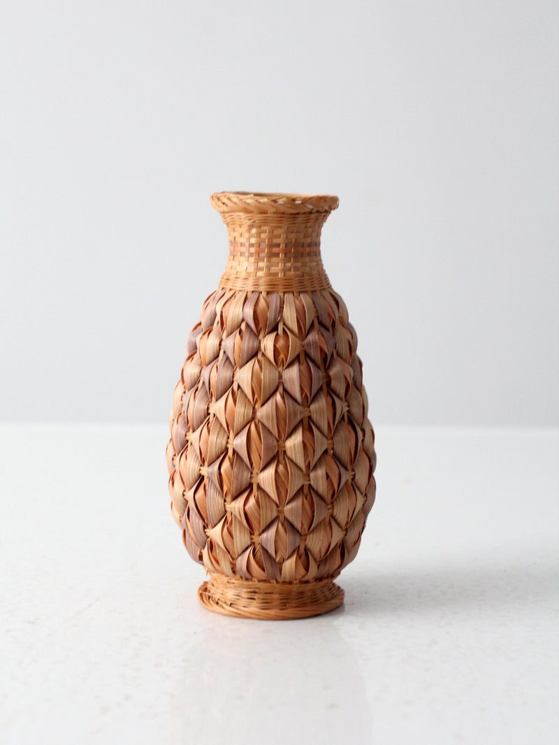 vintage wicker wrapped vase