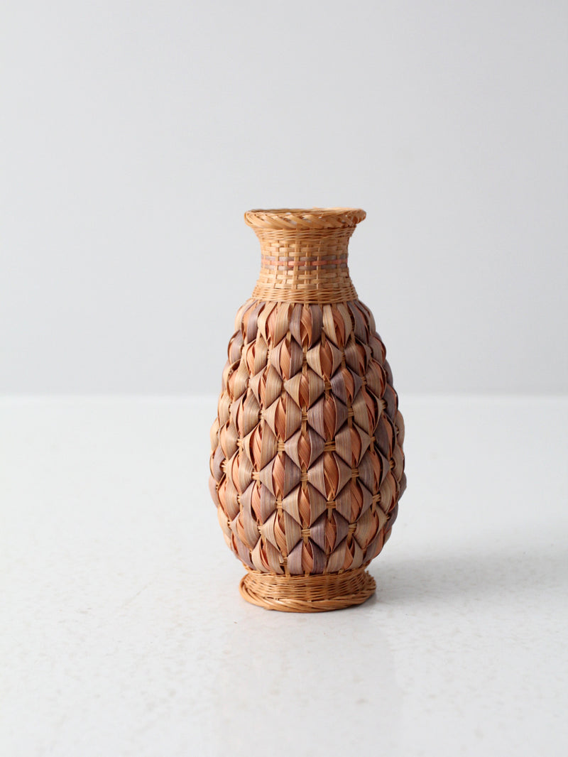 vintage wicker wrapped vase