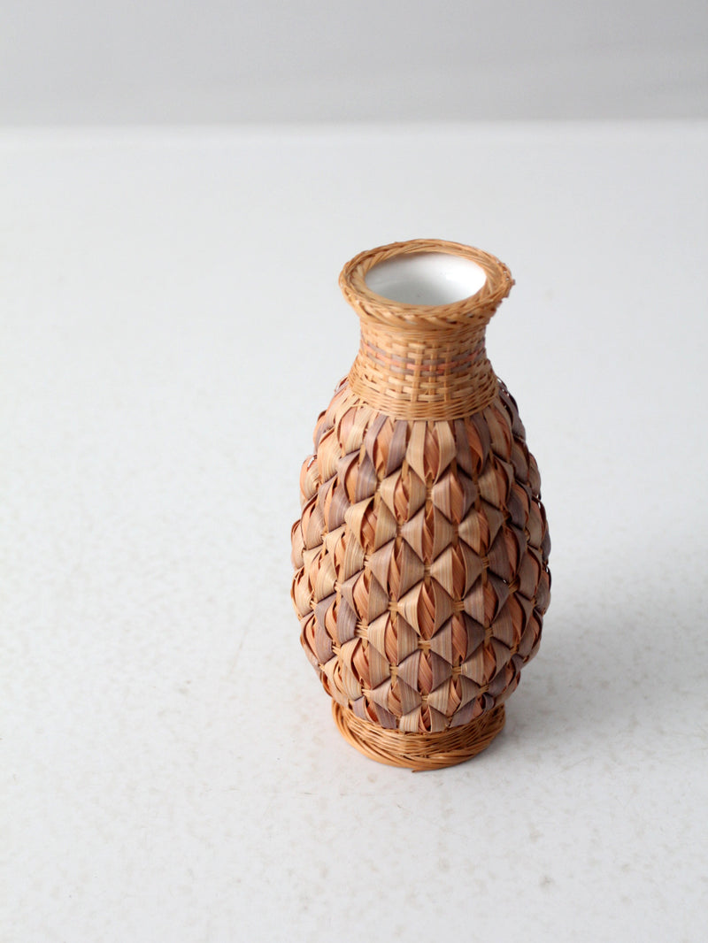 vintage wicker wrapped vase