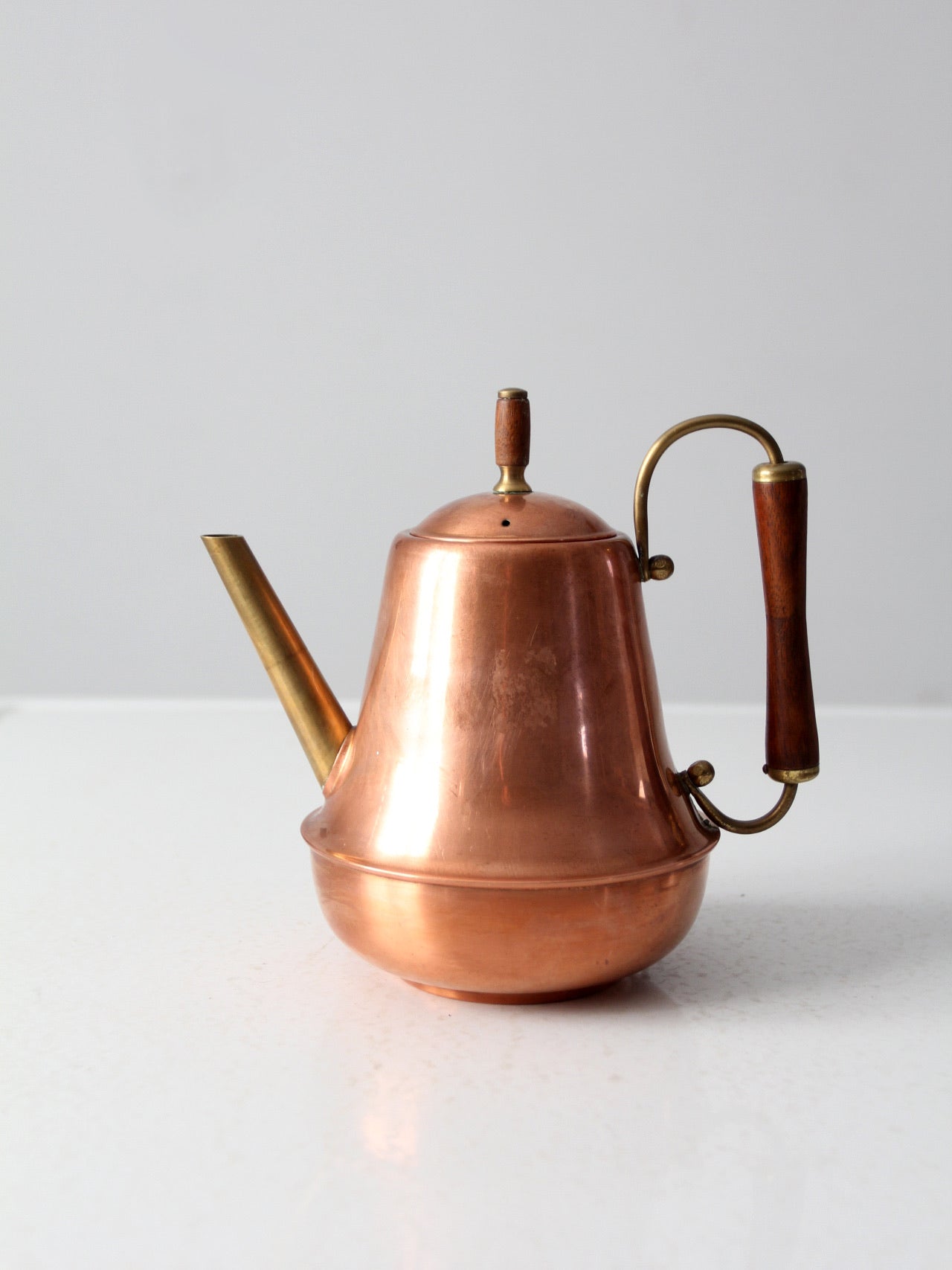 Copper Farmhouse Antique Wooden Handle Teapot or Kettle