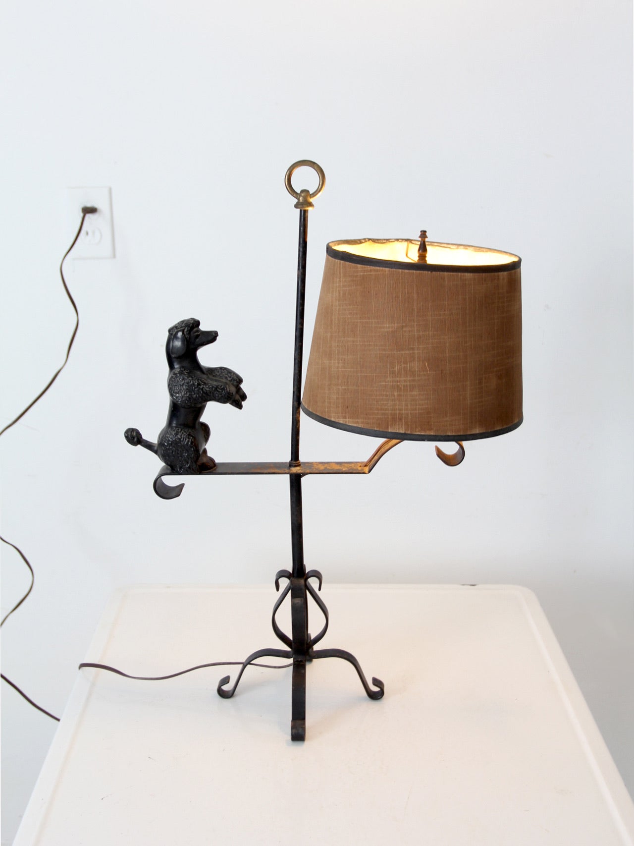 vintage wrought iron poodle lamp