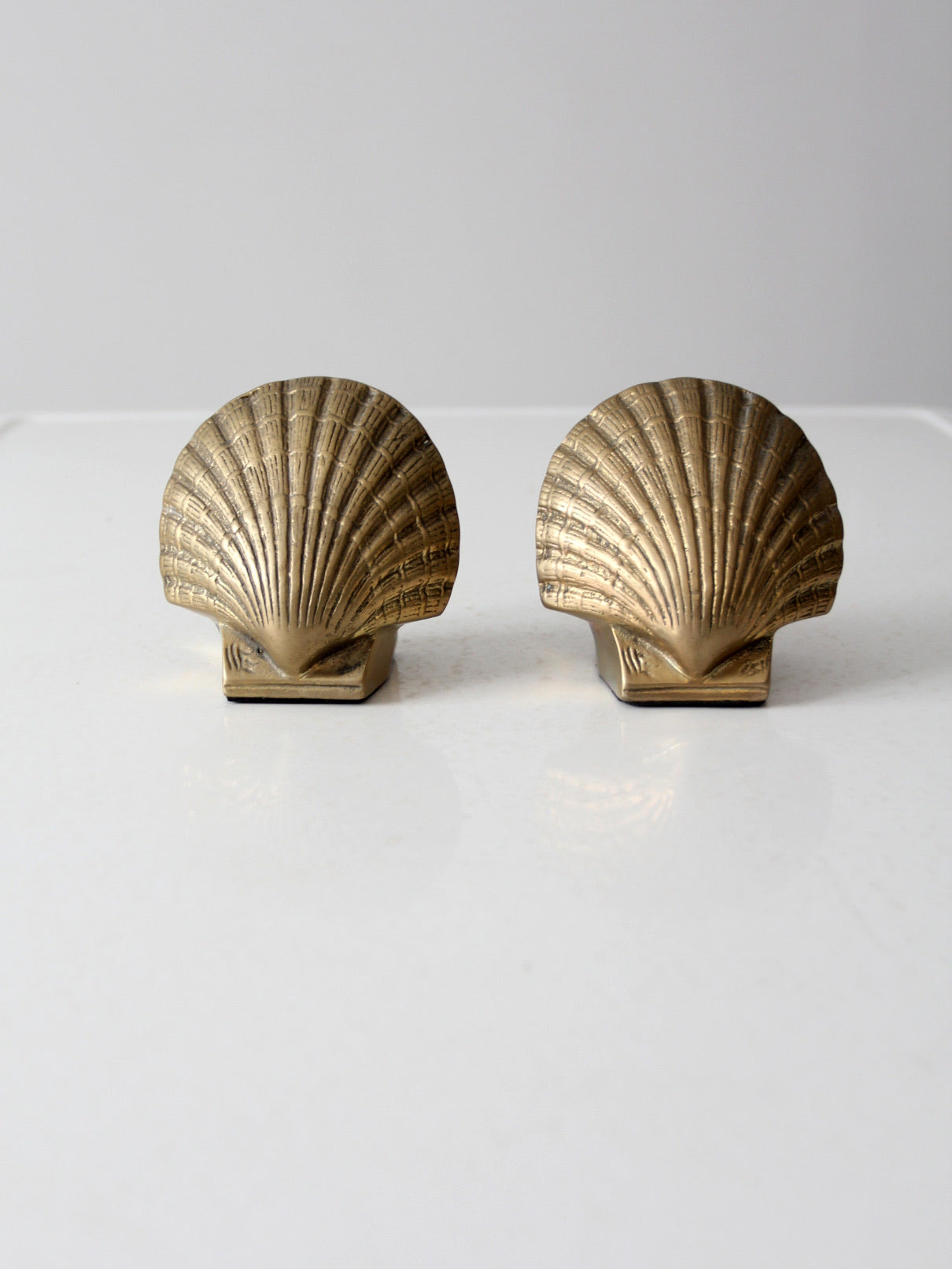 mid-century brass sea shell bookends – 86 Vintage