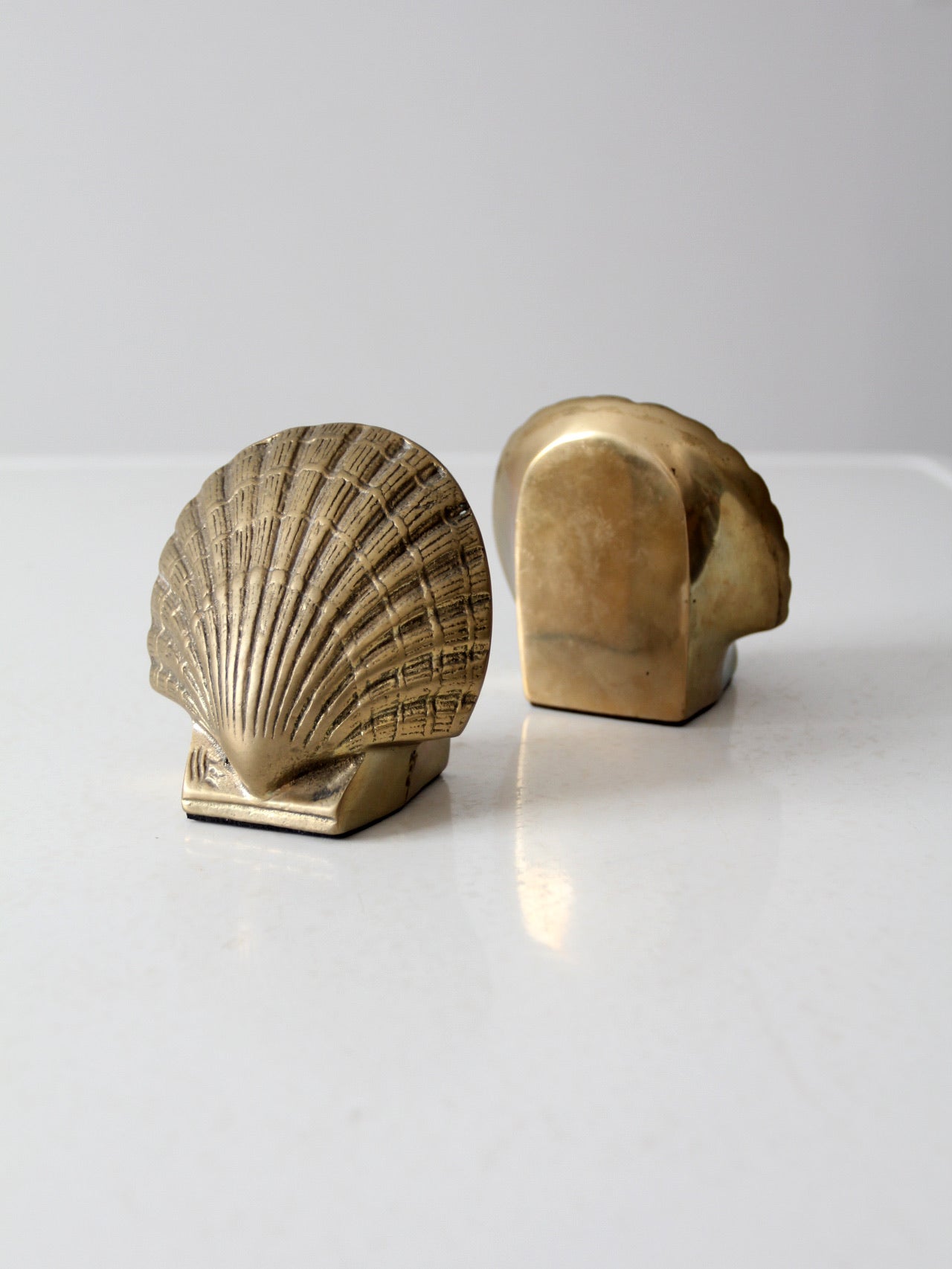 Brass Seashell Bookends Heavy Detailed approx 8 x 4 x 3.5