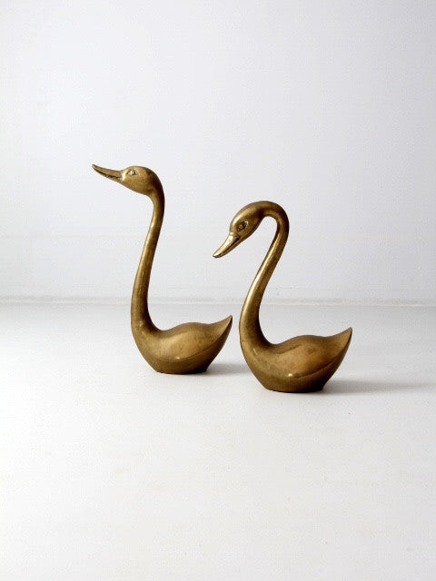 Mid Century Modern Set of Two (2) Brass Swan Sculptures / Home Decor