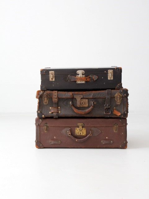 Vintage Brown Leather Suitcase / Vintage Leather Suitcase / 