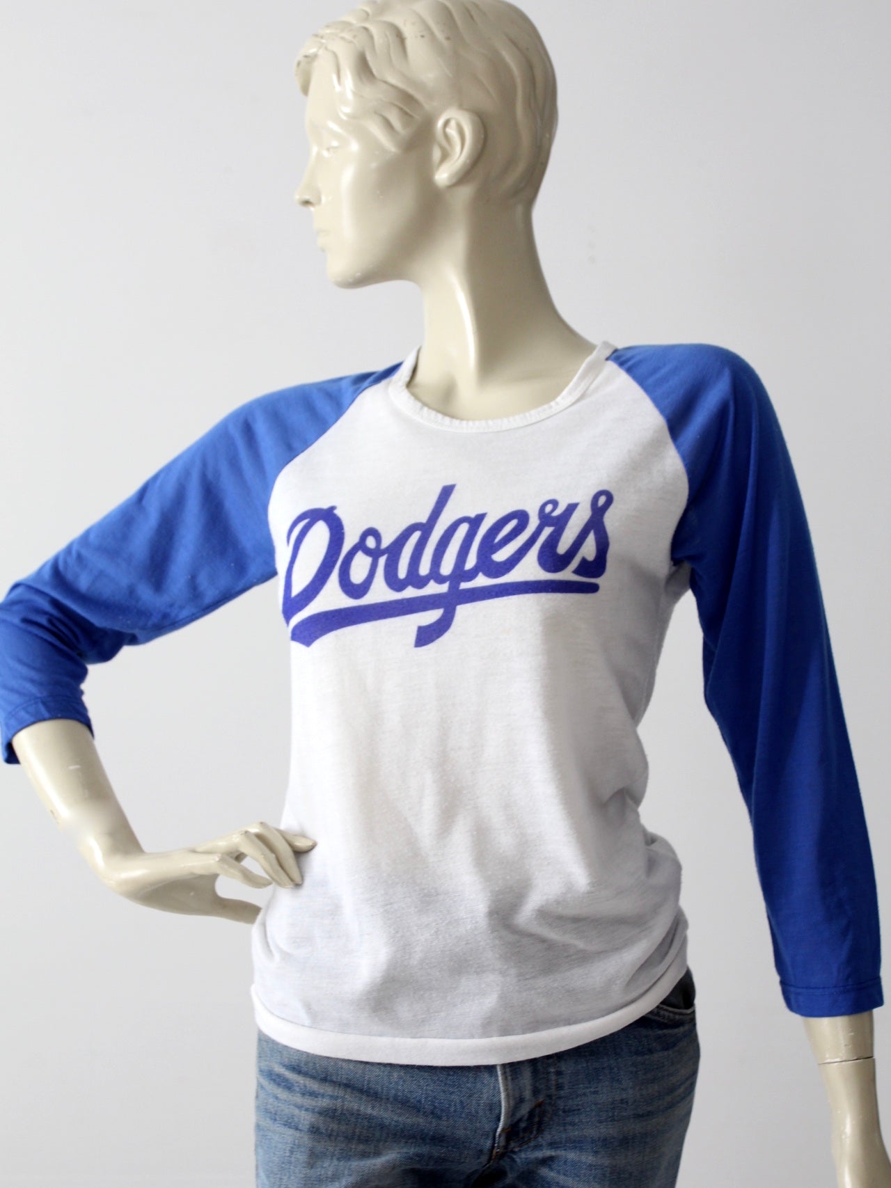 Vintage 80s Mens La Dodgers Baseball Shirt M Gray Valenzuela Raglan by