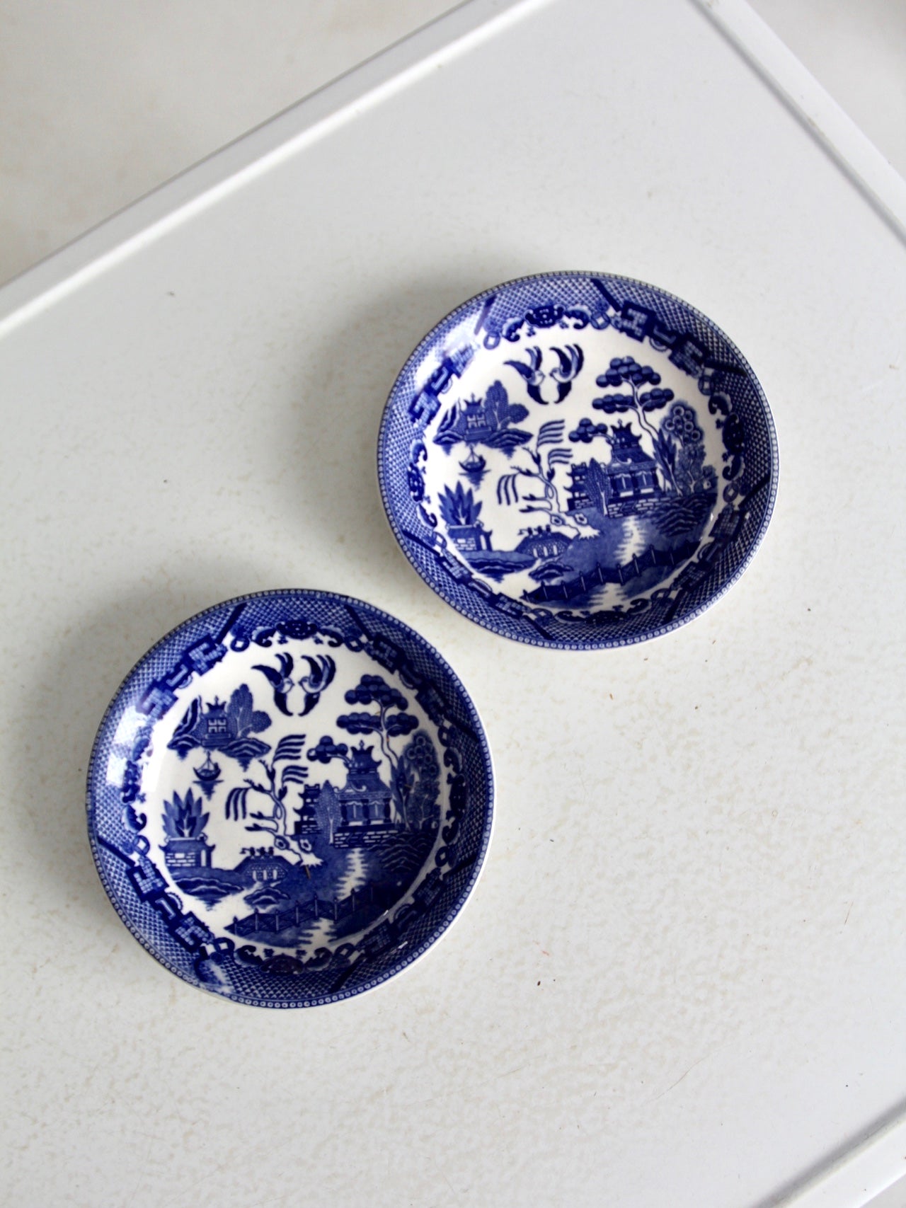 Vintage Japanese Blue Willow dish pair - Ruby Lane
